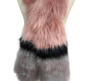 Pink Black Grey Stripe Long Faux Fur Collar Scarf Winter Scraf FurPersonalised Scarf Fluffy Scarf Furry Scarf by Kuati Mayfair