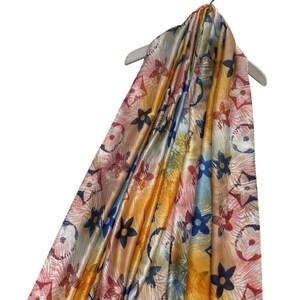 Multicoloured Silk Blend Ombre Sketch Flower Monogram Print Scarf Silk Scarf Vintage Silk Scarf Designer Silk Scarf Vintage by Kuati Mayfair