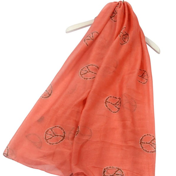 Bufanda con estampado de símbolo de la paz coral Bufanda de viscosa Bufanda larga de mujer Bufanda rosa Bufanda coral Mujer de Kuati Mayfair