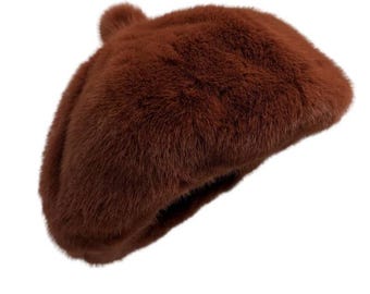 Faux Fur Hat, Fuzzy Winter Hat, Brown Winter Hat,plush  display picture 1