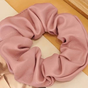 Pink Scrunchie Hairband Faux Leather Scrunchie Black Hair Elastic Vegan Scrunchie Vegan Hairband