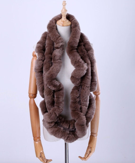 CLEARANCE!! Brown Grey Rabbit Fur Infinity Scarf Shawl Wrap Warm  