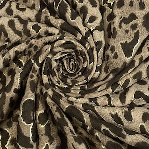 Beige Metallic Leopard Print Frayed Scarf with Gold Foil Details Aminal Print Scarf Leopard Print Shawl Personalise Scarf by Kuati Mayfair