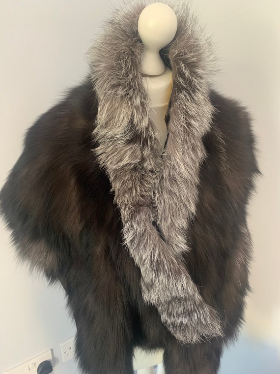 Brown Silver Grey Fox Fur Wrap Stole Shawl - Etsy