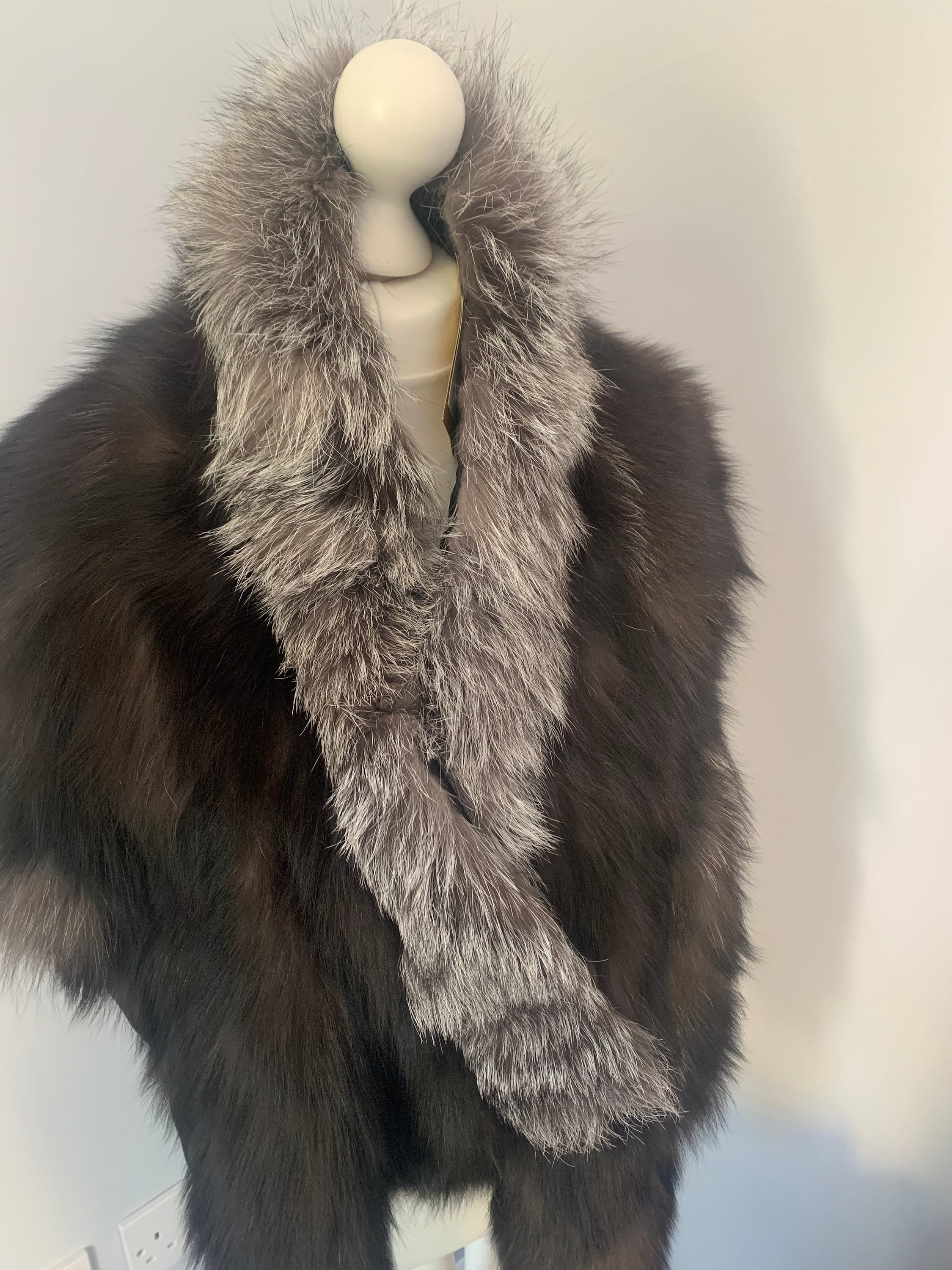 Brown Silver Grey Fox Fur Wrap Stole Shawl - Etsy