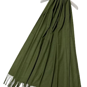 Army Green Cashmere Viscose Blend Pashmina Scarf Shawl Personalised by Kuati Mayfair