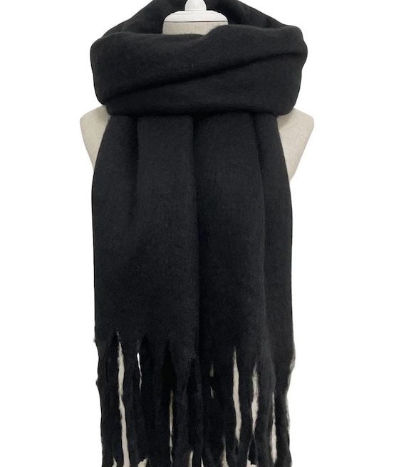 Black Blanket Scarf Thick Winter Shawl Personalised Scarf by Kuati