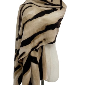 Beige Bold Tiger Print Scarf Animal Print SHawl by Kuati Mayfair