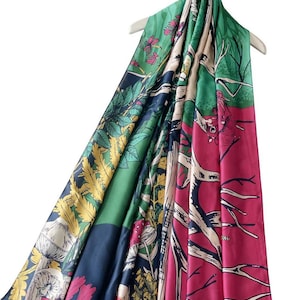 Pink Green Tree Woodland Print Scarf Shawl Wrap by Kuati Mayfair