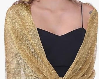 Dark Gold Metallic Tassel Scarf Evening Shawl Personalised by Kuati Mayfair