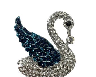 Crystal Swan Magnetic Clasp Brooch by Kuati Mayfair