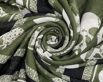 Green Black White Skull Print Scarf Ladies Viscose Scarf