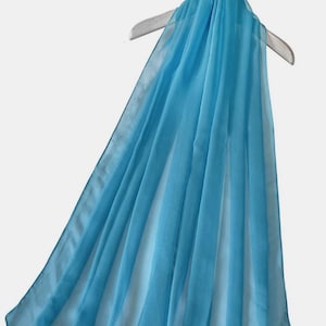 Slim Mid Blue Chiffon Evening Scarf Sahwl Wrap by Kuati Mayfair