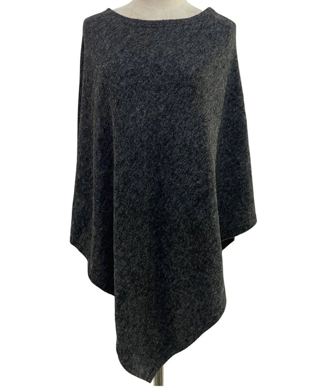 Hooded Poncho - Charcoal Merino - White and Grey stripe Trims - Pre-Order