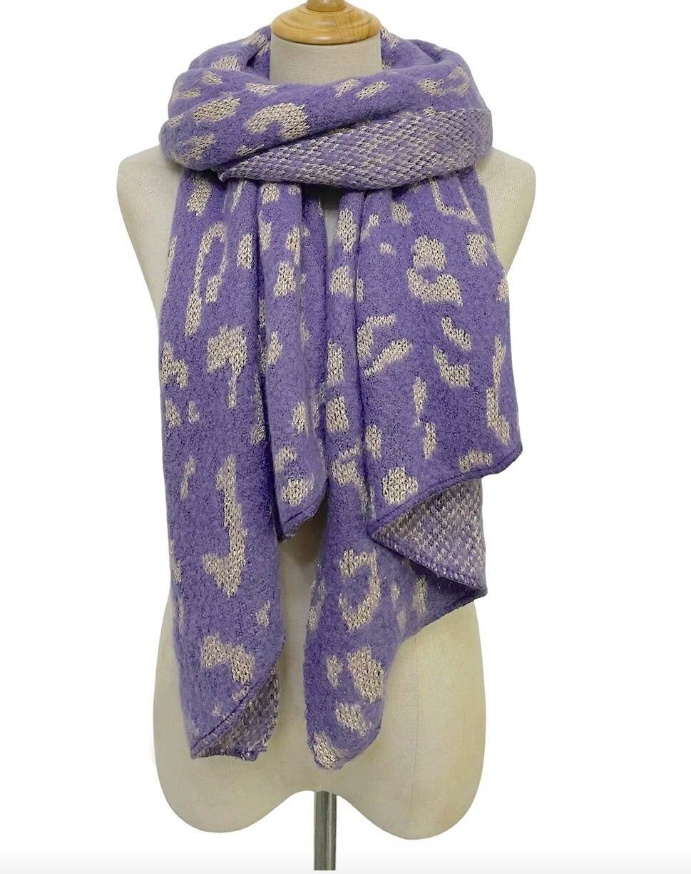 Sciarpa Donna Leopard Morbida In Cotone 100% Made In Italy - Foulard Triangolare Maxi 190x80cm - Leggera E Calda Per Autunno E Inverno