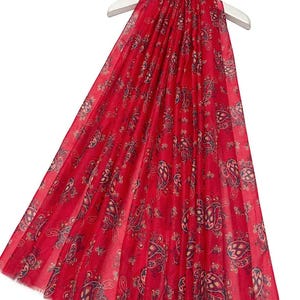 Red Paisley Print Frayed Scarf by Kuati Mayfair