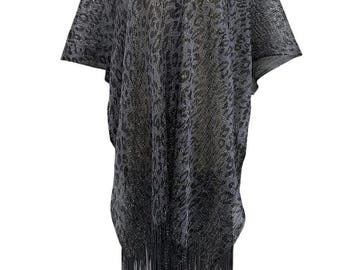 Grey Leopard Print Grey Silver Metallic Thread Tassel Edge Kimono / Coverup by Personalised Kuati Mayfair