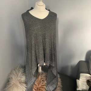 CLEARANCE Grey Cashmere Wool Blend Poncho Cape Wrap with Crystals by Kuati Mayfair
