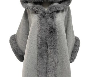 Grey Fur Hood Woold Blend Coat Jacket by Kuati Mayfair