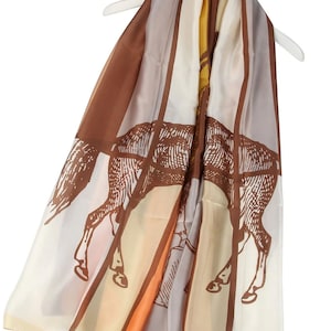 Brown and Cream Equestrian Horse Print Silk Scarf by Kuati Mayfair