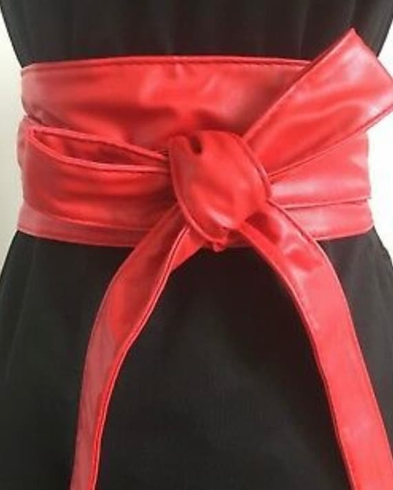 Red Belt Wide Belt Corset Belt Goth Belt Obi Wide Wrap Around Waist Belt  Vegan Leather Belt High Waist Belt By Kuati Mayfair