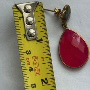 Hot Pink Chalcedony and Labradorite Semi-precious Drop Earring Antique Gold plated on Sterling Silver image 2
