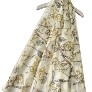 Cream Chain and Buckle Chiffon Scarf by Kuati Mayfair