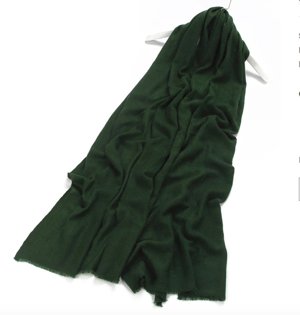 Bottle Green Plain Colour Pure Cashmere Scarf Green Cashmere Shawl Green Cashmere Wrap by Kuati Mayfair