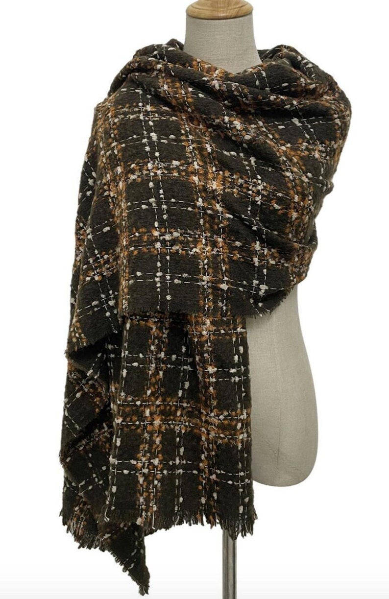 Brown Tweed Shawl Tweed Scarf Brown Plaid Scarf Scarf For Women Brown Blanket Scarf Kintted Scarf Women Blanket Scarf Wool by Kuati Mayfair