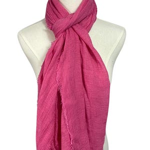 Pink Linen Blend Frayed Summer Scarf Shawl Wrap  Made In Italy by Kuati Mayfair