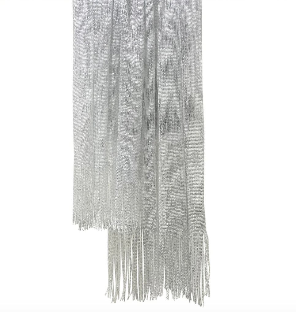 Silver Metallic Thread Woven Tassel Scarf / Shawl by Kuati