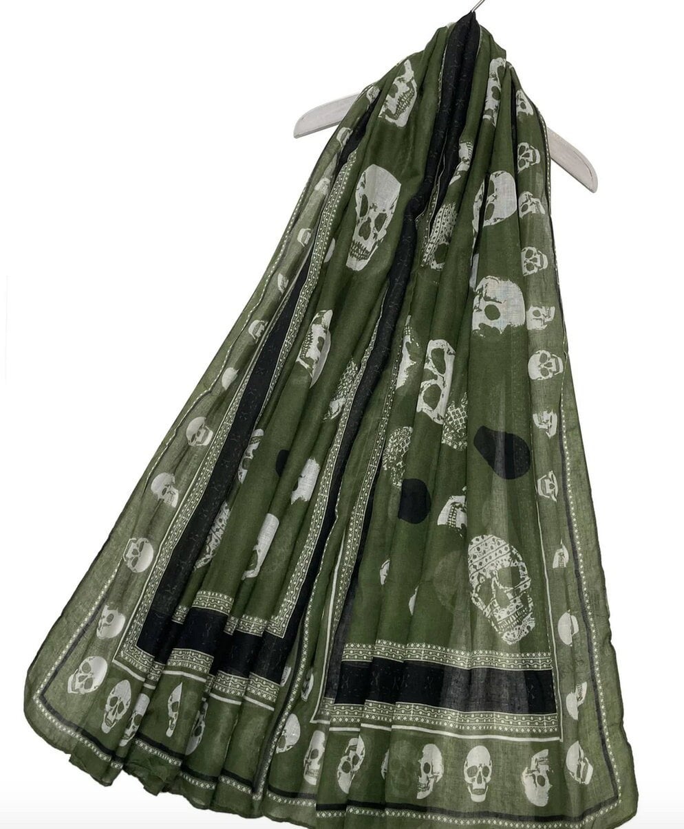 【BADBLOOD】Premium Classic Logo Scarf - Green Green Black White Skull Print Scarf Ladies Viscose Scarf