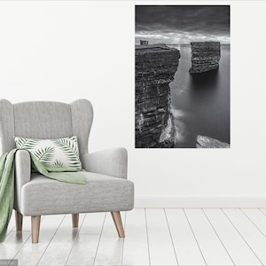 Downpatrick Head, Photograph Print, County Mayo Ireland, Dún Briste Sea Stack, ireland Landscape Photos, Black and White, Irish Wall Art