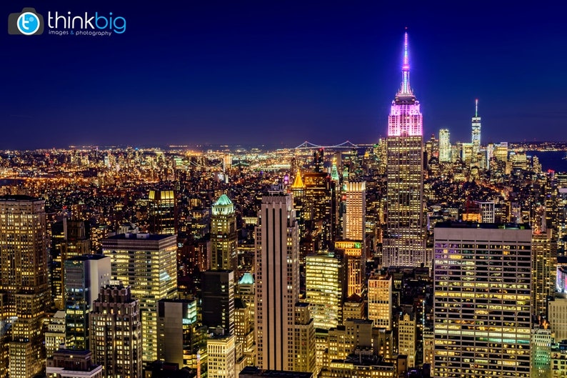 Photo Urban Home Office Wall Art New York Set of 3 Photography Prints Twilight Manhattan NYC Skyline Empire State Queensboro Bridge