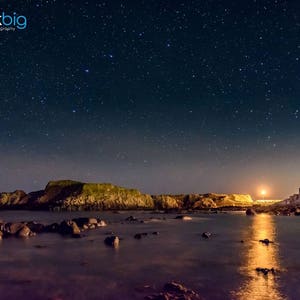 Ballintoy Harbour Stars Photography Ireland Print - Night Sky Seascape Landscape - Antrim Photograph Photo Print - Sea Ocean Irish Wall Art