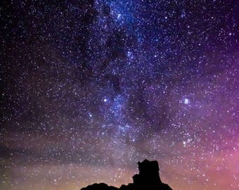 Milky Way Photography - Kinbane Castle - Ireland - Night Sky Universe Galaxy - Silhouette Photograph Photo Print - Home Decor Gift Wall Art