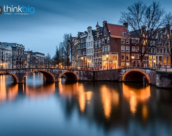 Amsterdam Photo Print, The Netherlands, Amsterdam Wall Art, Canal Houses, Amsterdam At Night, Cityscap, Photograph, Dutch Artwork