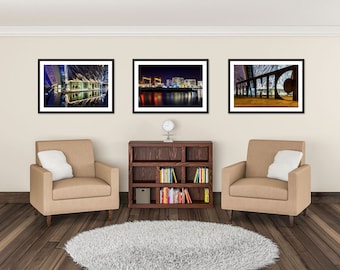 Belfast Photo Prints, Set of 3, Belfast Cranes, Harland & Wolff Shipyard, Northern Ireland, Titanic Quarter, Belfast Artwork, Irish Wall Art