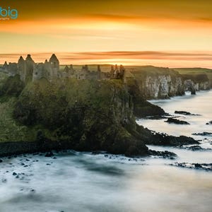 Dunluce Castle Northern Ireland Photography Print - County Antrim Coast Sunset - Waves Ocean Seascape - Irish Gift Travel Ulster - Wall Art