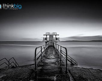 Salthill Diving Tower, Galway Bay. Photography Print, Galway Ireland, Black and White Landscape Photo, Wild Atlantic Way, Irish Wall Art