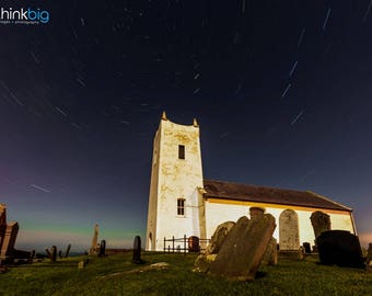 Ballintoy Church Print, Northern Ireland Photography, Night Sky Aurora, County Antrim, Causeway Coast, Irish Landscapes, Antrim Coast Photo