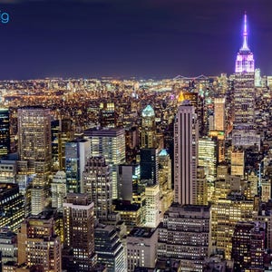 New York Skyline Photography - Empire State Building - Manhattan NYC USA - Travel Urban - Night Photograph Photo Print - Home Decor Wall Art