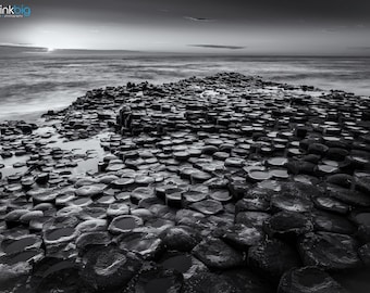 Giants Causeway, Black and White, Northern Ireland, County Antrim, North Coast, Ireland Landscape Prints, Photograph, Irish Wall Art,