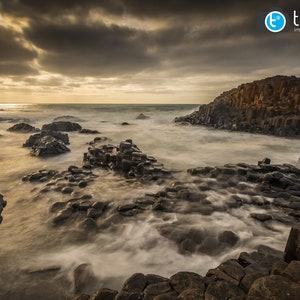 Giants Causeway Sunset, Northern Ireland, Landscape Photograph, Ireland Photography Print, County Antrim, Causeway Coast, Irish Wall Art