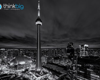 Toronto Skyline Print, Black and White Photography, CN Tower, Downtown Toronto, Ontario Canada, Cityscape, City Photo, Toronto Wall Art