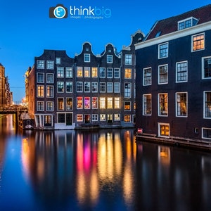 Amsterdam Cityscape, Photography Print, Amsterdam At Night, Canal Houses, Amsterdam Canals, The Netherlands, Dutch Decor, Amsterdam Wall Art