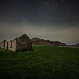Slieve Binnian Cottage, Night Sky, Mourne Mountains, Photograph Print, Northern Ireland, County Down, Irish Landscape Photo, Wall Art