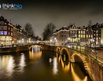 Amsterdam At Night, Photography Print, Keizersgracht Canal, Amsterdam Wall Art, Cityscape, The Netherlands, Dutch Decor, Photo Gift