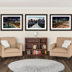 New York City Set of 3 Skyline Prints - Photography NYC Photo Brookyln Bridge - Manhattan skyscrapers - Urban Travel Gift USA Large Wall Art