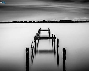 Oxford Island Jetty, Lough Neagh Photography Print, Northern Ireland, County Armagh, Ireland Photography, Black and White, Irish Wall Art